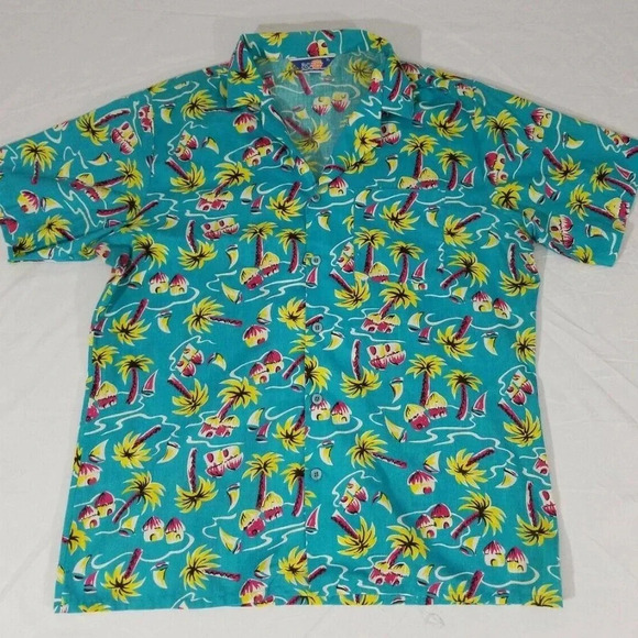 Vintage Sun Country 1980's Turquoise Blue Hawaiian - Picture 1 of 4
